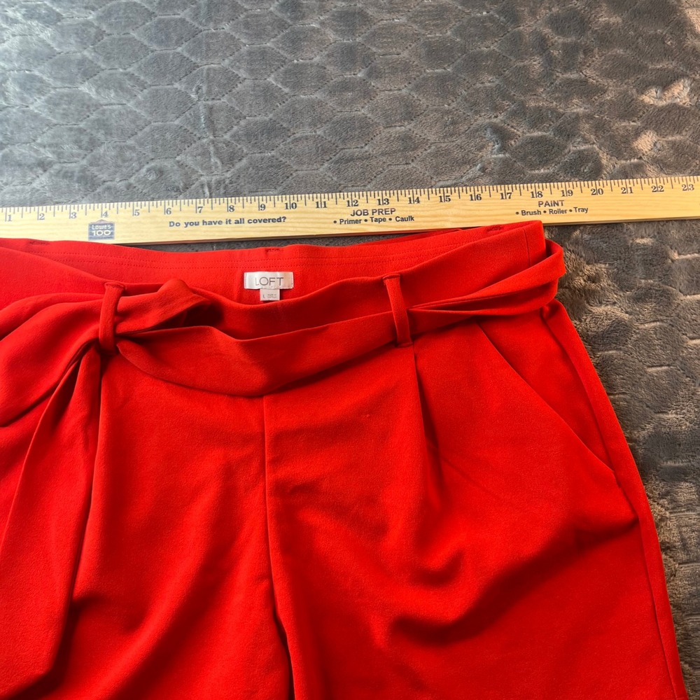 LOFT Red Tie Waist Paperbag Shorts Womens Large High Rise Pleated Stretch Casual - Picture 2 of 6